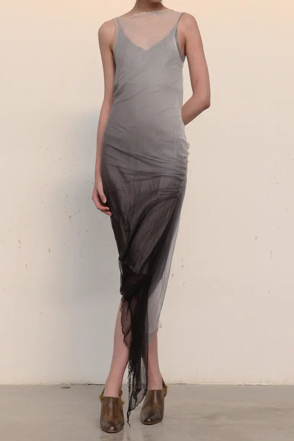 marc le bihan sleeveless dress gray-black 21007 ivort black